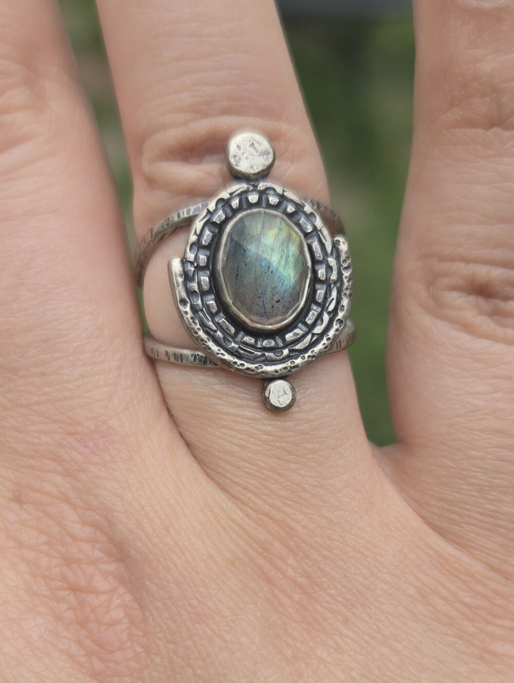 Blue and Blue artisan Green labradorite ring 💍💚 handmade OOAK bohemian jewelry